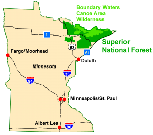 Boundary Waters location in Minnesota